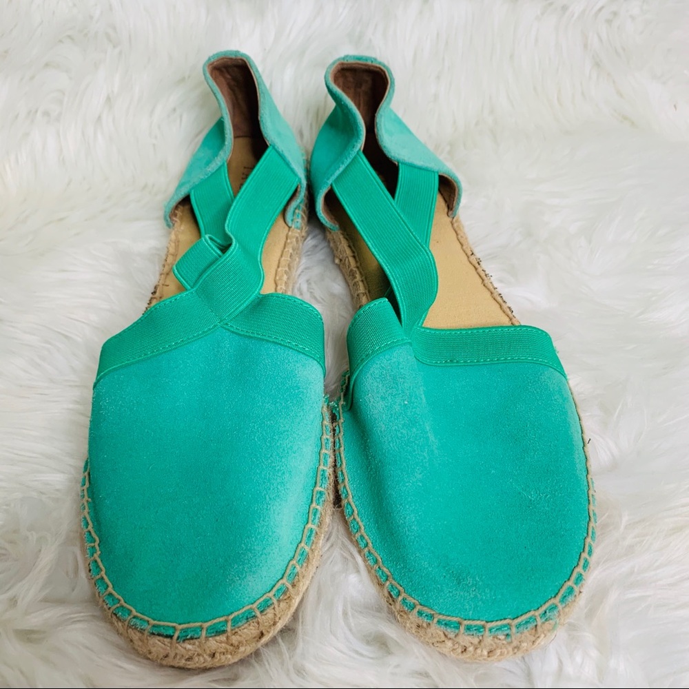 Talbots Green Espadrille Flats Suede Leather